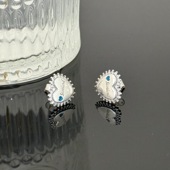 Love Scotland Earrings Heart bling S925 Sterling Silver Handmade Ear Stud - Picture 5 of 5